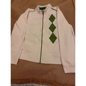Lizgolf Liz Claiborne Womens Large White Green Argyle Full Zip Track Jacket L